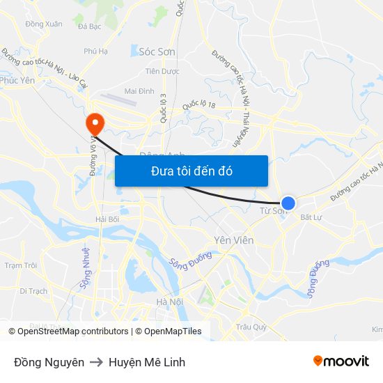 Đồng Nguyên to Huyện Mê Linh map