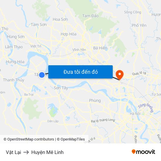 Vật Lại to Huyện Mê Linh map