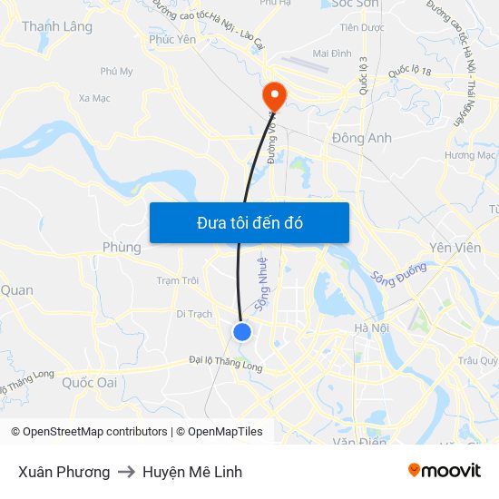 Xuân Phương to Huyện Mê Linh map