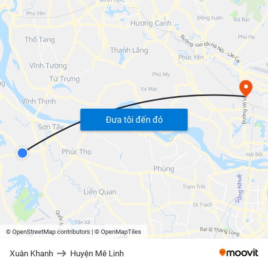 Xuân Khanh to Huyện Mê Linh map