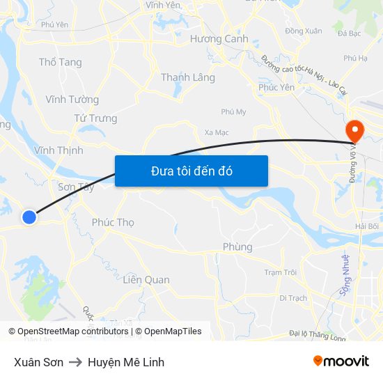 Xuân Sơn to Huyện Mê Linh map