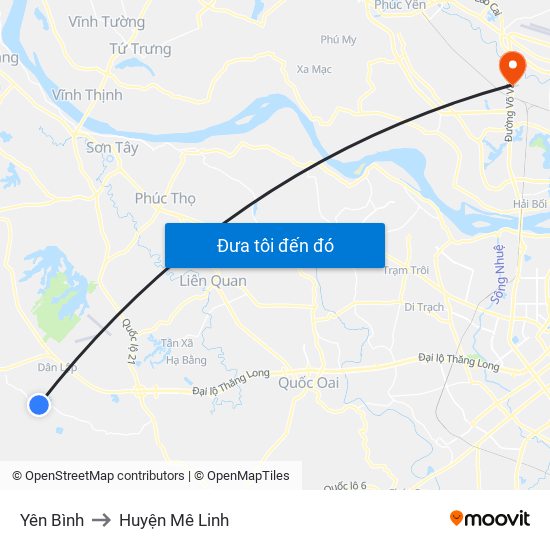 Yên Bình to Huyện Mê Linh map