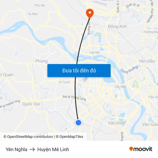Yên Nghĩa to Huyện Mê Linh map