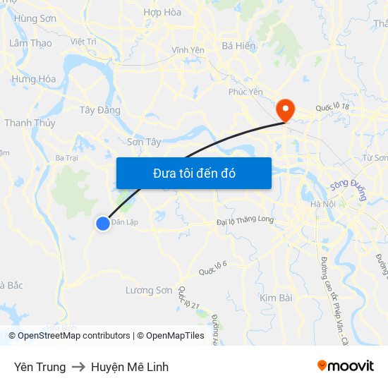 Yên Trung to Huyện Mê Linh map