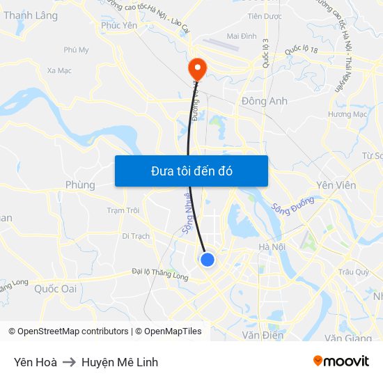 Yên Hoà to Huyện Mê Linh map