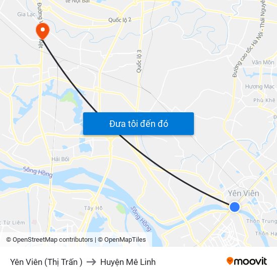 Yên Viên (Thị Trấn ) to Huyện Mê Linh map