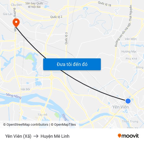 Yên Viên (Xã) to Huyện Mê Linh map