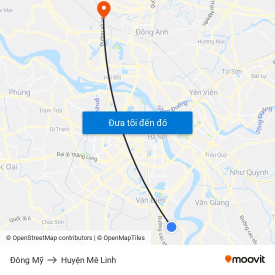 Đông Mỹ to Huyện Mê Linh map