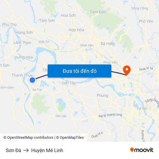 Sơn Đà to Huyện Mê Linh map