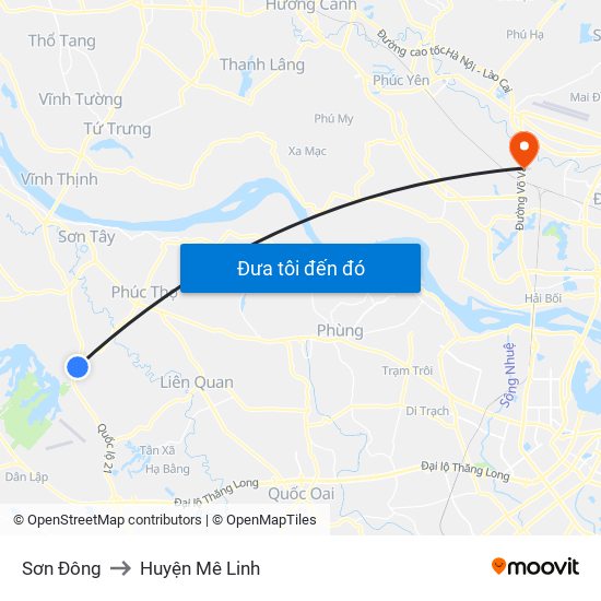 Sơn Đông to Huyện Mê Linh map