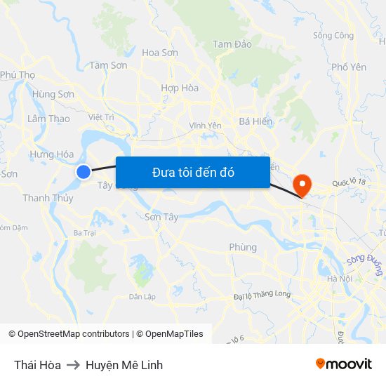 Thái Hòa to Huyện Mê Linh map