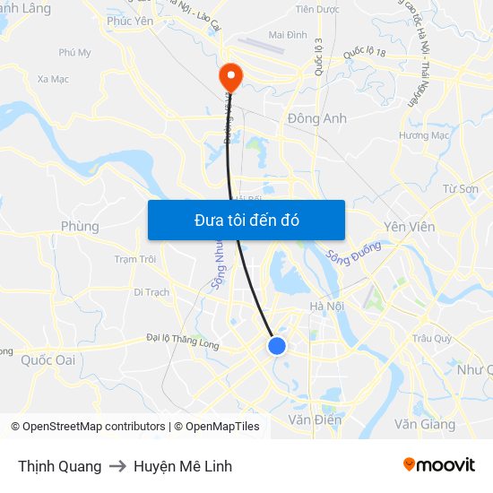 Thịnh Quang to Huyện Mê Linh map