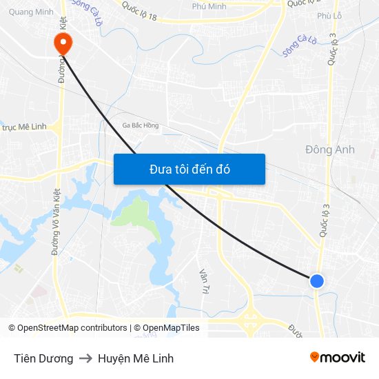 Tiên Dương to Huyện Mê Linh map