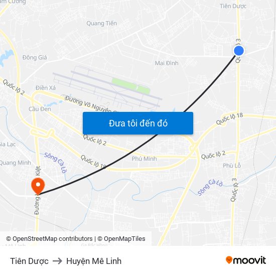 Tiên Dược to Huyện Mê Linh map