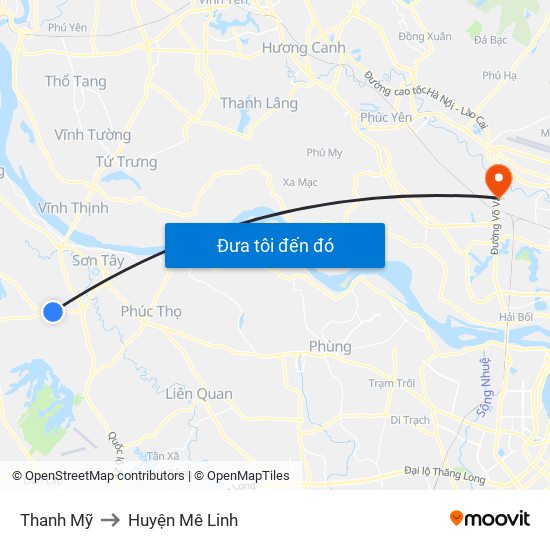 Thanh Mỹ to Huyện Mê Linh map