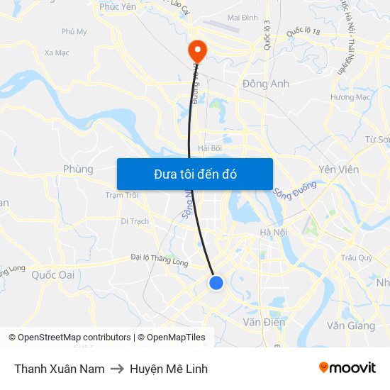 Thanh Xuân Nam to Huyện Mê Linh map