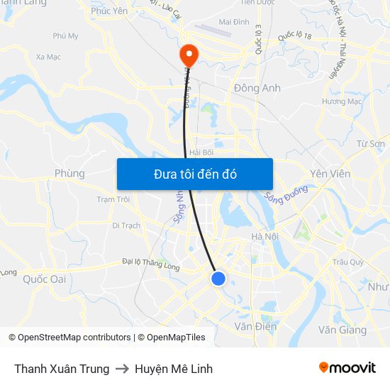 Thanh Xuân Trung to Huyện Mê Linh map