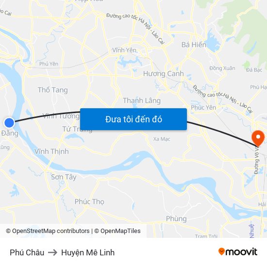 Phú Châu to Huyện Mê Linh map