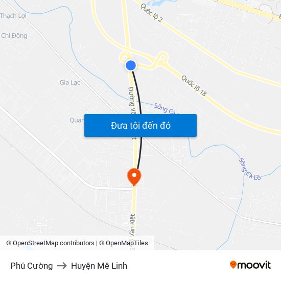 Phú Cường to Huyện Mê Linh map