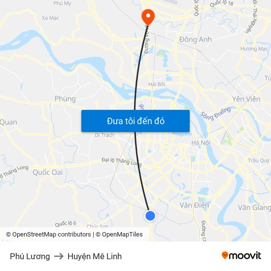 Phú Lương to Huyện Mê Linh map