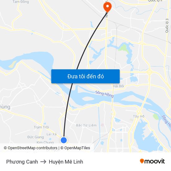 Phương Canh to Huyện Mê Linh map