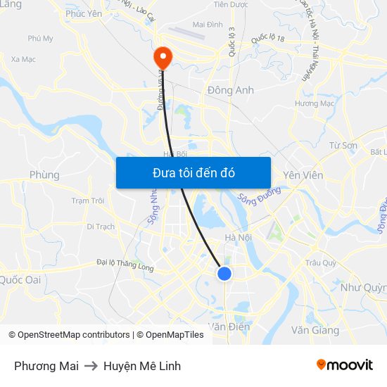 Phương Mai to Huyện Mê Linh map