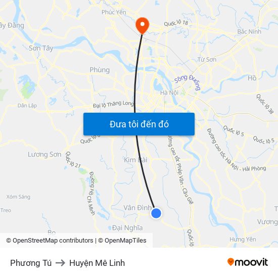 Phương Tú to Huyện Mê Linh map