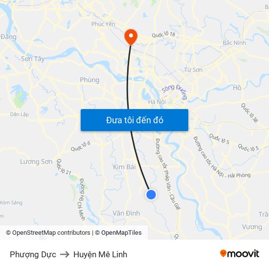 Phượng Dực to Huyện Mê Linh map