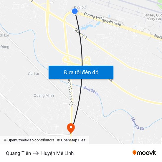 Quang Tiến to Huyện Mê Linh map