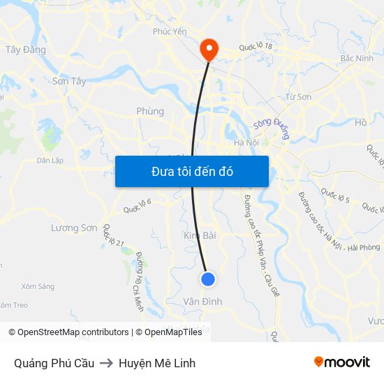 Quảng Phú Cầu to Huyện Mê Linh map