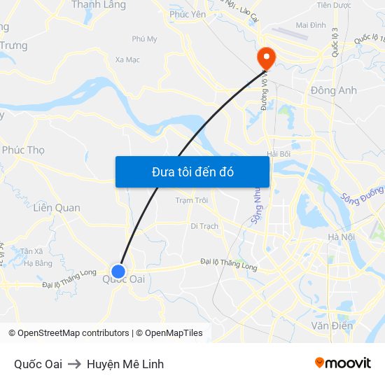 Quốc Oai to Huyện Mê Linh map