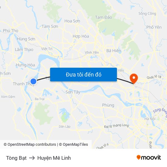 Tòng Bạt to Huyện Mê Linh map