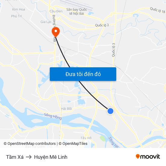 Tầm Xá to Huyện Mê Linh map