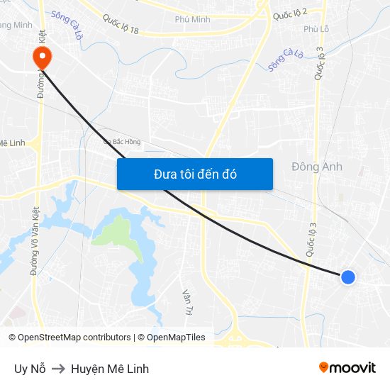 Uy Nỗ to Huyện Mê Linh map