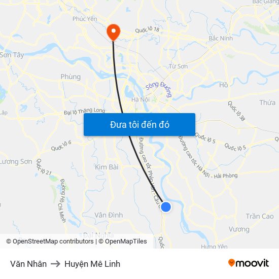 Văn Nhân to Huyện Mê Linh map