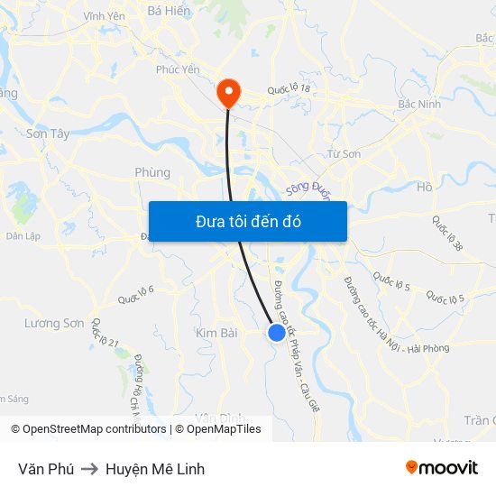 Văn Phú to Huyện Mê Linh map