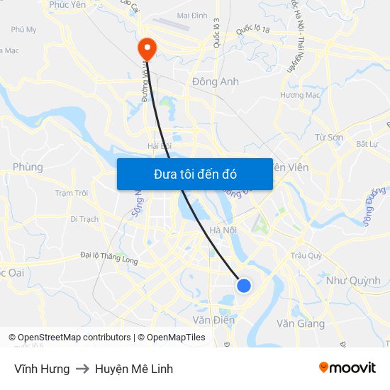 Vĩnh Hưng to Huyện Mê Linh map