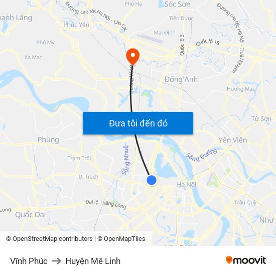 Vĩnh Phúc to Huyện Mê Linh map