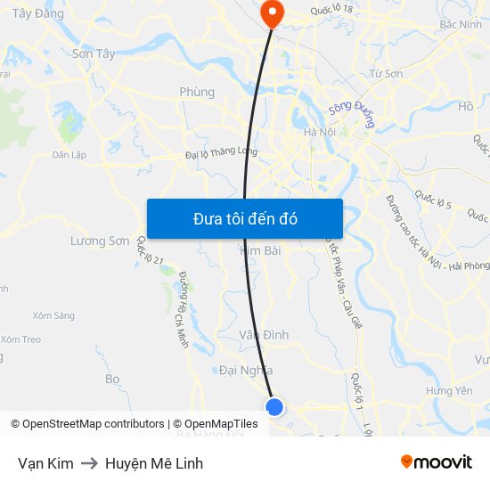 Vạn Kim to Huyện Mê Linh map