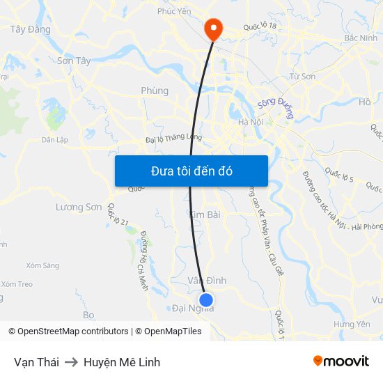 Vạn Thái to Huyện Mê Linh map