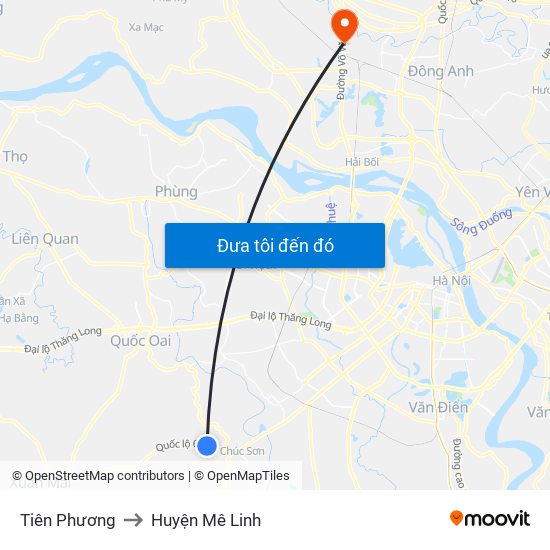Tiên Phương to Huyện Mê Linh map