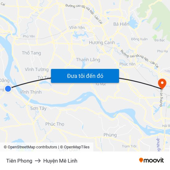 Tiên Phong to Huyện Mê Linh map