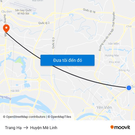 Trang Hạ to Huyện Mê Linh map