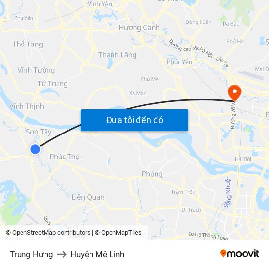 Trung Hưng to Huyện Mê Linh map