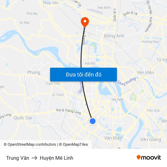 Trung Văn to Huyện Mê Linh map