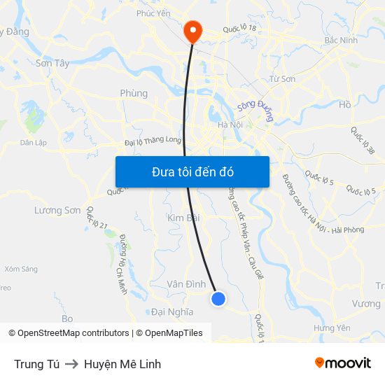 Trung Tú to Huyện Mê Linh map