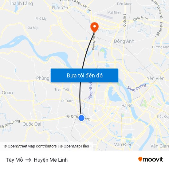 Tây Mỗ to Huyện Mê Linh map