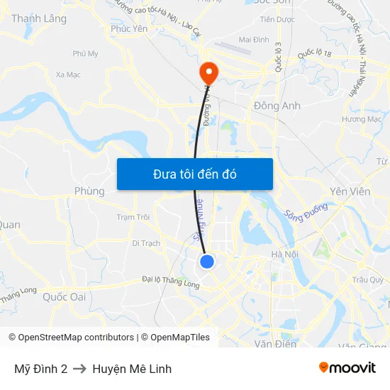 Mỹ Đình 2 to Huyện Mê Linh map