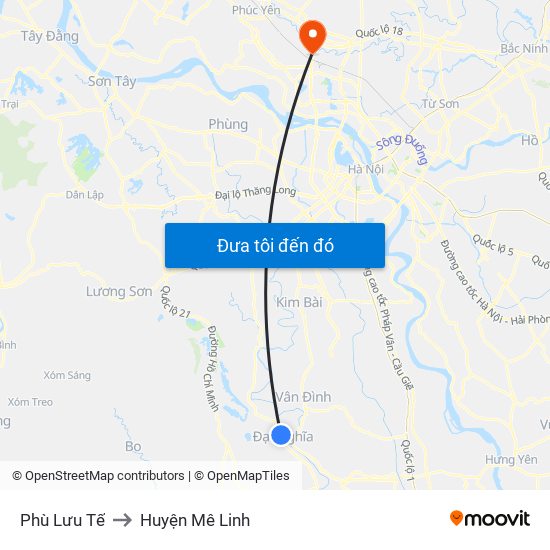 Phù Lưu Tế to Huyện Mê Linh map