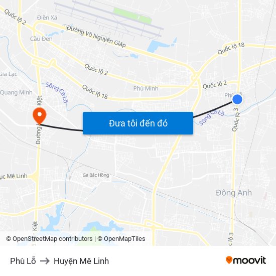 Phù Lỗ to Huyện Mê Linh map